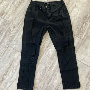 Small black distressed boyfriend jeans